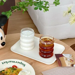 Cute striped ribbed glass cup for coffee and milk tea heat resistant spiral drinking glass.