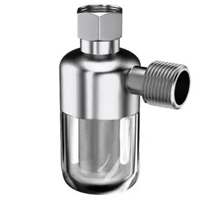 Household water pre-filter for water heater and washing machine with transparent housing.
