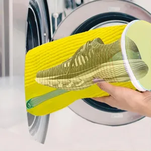Mesh schoenen waszak voor wasmachine, cilinderontwerp om sneakers veilig te wassen en beschermen.