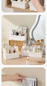 Detailed view of the expandable desktop cosmetic organizer with adjustable storage compartments.