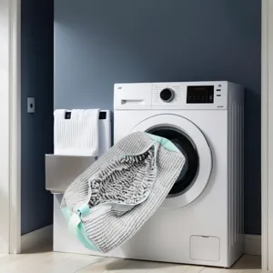 Grijs chenille mesh schoenwaszakje met rits ontworpen voor wasmachine bescherming.