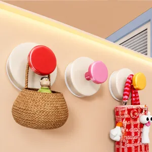 Plastic Suction Cup Hook Heavy Duty Punch Free Wall Hanger Dopamine Color Storage Hook For Bathroom Kitchen Door Key Organizer
