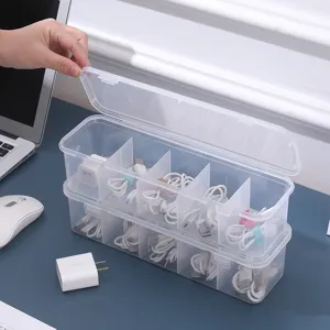 Scatola Portaoggetti per Cavi in Plastica Trasparente Organizer da Scrivania Con Coperchio a Ribalta Scomparti Multipli Casa Ufficio