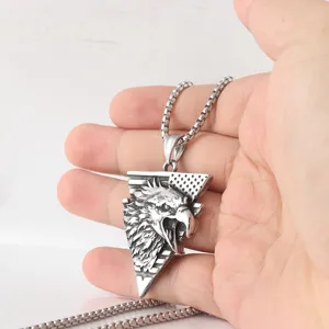 Stainless steel eagle arrowhead pendant necklace for men, cool hip-hop style fashion jewelry.