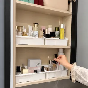 Retractable mirror cabinet storage box desktop cosmetic organizer multi-functional