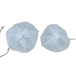 White mesh drawstring filter bags for soy milk, juice and vegetable straining. Main view.