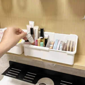 Retractable mirror cabinet cosmetic storage box, adjustable desktop multi-grid organizer
