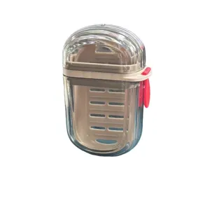 Portable travel soap box with drain lid and secure clasp, clear plastic soap holder for home.