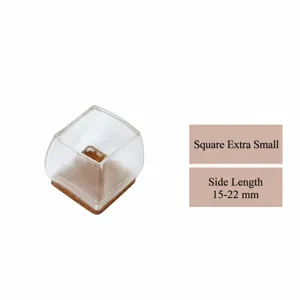 Transparent silicone chair leg protector, square extra small size for 15-22mm furniture legs.