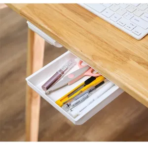 Under desk drawer organizer hidden plastic storage box self adhesive office supplies holder