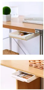 Under desk storage drawer detail view, showing clean installation and storage capacity.