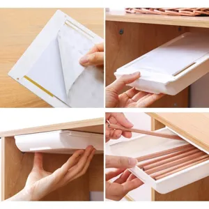 Under desk storage drawer, punch-free hidden organizer box for office stationery and small items.