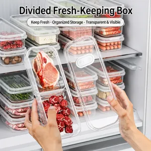 Transparent Plastic Refrigerator Storage Box With Compartment Air Vent Lid Kitchen Food Fresh Keeping Organizer