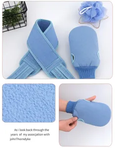 Blaues Peeling Duschgurt Schwamm und Handschuh Set für die Körperreinigung und sanfte tägliche Spa