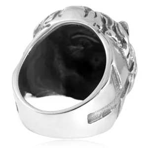Men vintage stainless steel tiger head ring with gothic cross detail retro punk jewelry