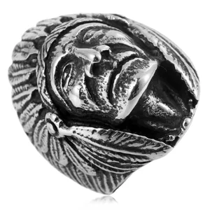 Bague Chef Indien en Acier Inoxydable Rétro Pour Hommes Punk Argent Vieilli Chevalier Géométrique Anneau Gravé Bijoux