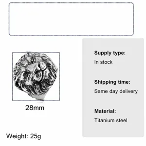 Vintage retro lion head titanium steel ring for men, punk gothic statement band jewelry.