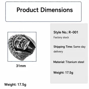 Bague tête de chef Indien en acier inoxydable rétro pour homme bijou motard 31mm
