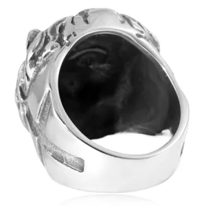 Vintage stainless steel tiger head ring for men, gothic punk style statement jewelry.