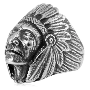 Bague Homme Chef Indien Vintage Rétro Acier Inoxydable Bijou Gothique Motard Style