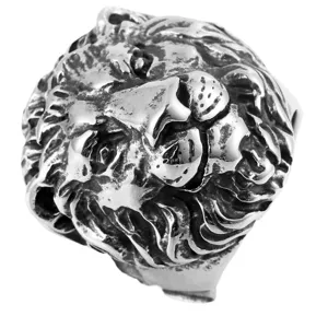 Vintage Stainless Steel Tiger Lion Head Ring For Men Punk Gothic Distressed Animal Embossed Band Ring European Biker Jewelry Gift