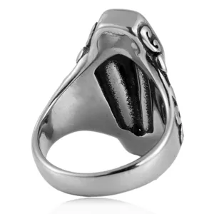 Detailed view of the vintage gothic titanium steel ring showcasing intricate side engravings.