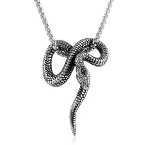 Gedetailleerd shot van vintage punk stijl titanium staal slang hanger ketting met prachtige schubben.