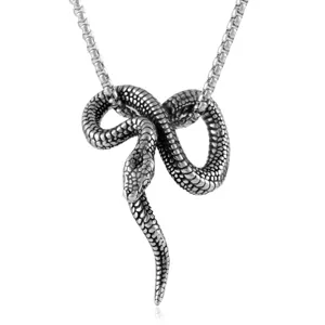 Vintage Punk Slang Hanger Halsketting Heren Titaniumstaal Dier Serpent Charme Hip Hop Sieraden Verweerd Metaal Slang Hanger Zonder Ketting Of Met Boxketting