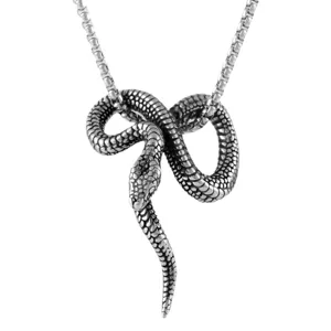 Punk retro zilverkleurige slangen hanger ketting, gedetailleerde roestvrijstalen heren sieraden.