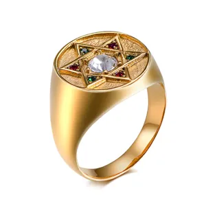 Vintage Edelstahl Hexagramm Davidstern Ring Für Herren Retro Poliert Strass Geometrischer Bandring Jüdischer Kultur Schmuck Geschenk