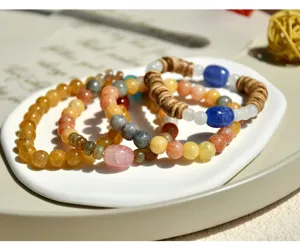 Buntes rissiges Stein Kristall Perlen Paar Armband im retro chinesischen Stil Schmuck