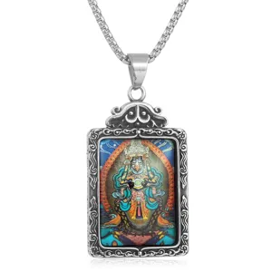 Collar con colgante Thangka Zaki Lamu de acero de titanio joyería vintage retro moda