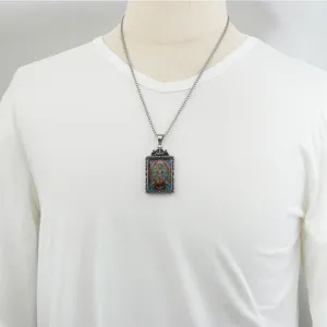 Colgante de Thangka Zhabila Pintado de Acero Inoxidable Collar Retro de Moda Elegante
