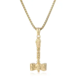 Viking Thor's Hammer Mjolnir Pendant Necklace For Men Titanium Steel Valknut Symbol Retro Punk Hip Hop Gothic Jewelry Accessories Gift