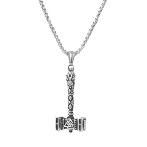 Men's Norse Thor Hammer Pendant Necklace Stainless Steel Vintage Viking Jewelry Gift