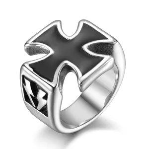 Titanium Steel Iron Cross Ring For Men Vintage Punk Lightning Bolt Signet Ring Gothic Biker Jewelry Biker Band Ring