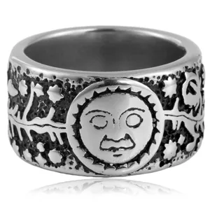 Retro vintage Sonne Stern Mond Titan Stahl Herrenring Detailaufnahme Design Statement Schmuck