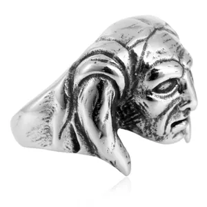 Detailed close-up of vintage gothic fantasy monster titanium steel ring for men jewelry