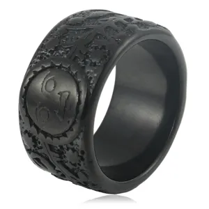 Vintage schwarzer Titanstahl Sonne Mond Sterne Ring für Herren Retro Schmuck Band