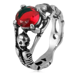 Anillo de Calavera de Acero de Titanio Vintage Punk para Hombre Anillo de Esqueleto Hueco Con Strass Rojo Negro Joyería Gótica Biker