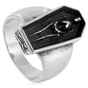 Vintage stainless steel coffin skeleton ring for men gothic punk jewelry accessory