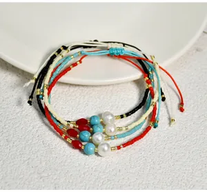 Exquisites handgemachtes Miyuki Glasperlen Armband Set mit Perlen und Türkis Steinen.