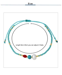 Handgemachte Miyuki Perlen verstellbares Armband Detail zeigt Laenge 8cm bis 24cm.