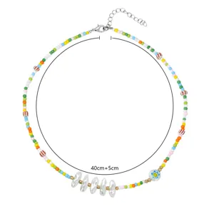 Collana di perle colorate stile coreano con perle barocche e ciondolo fiore, 40cm più 5cm