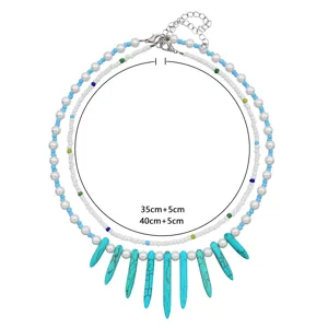 Collana girocollo di perline multistrato con ciondoli in pietra turchese per donne.