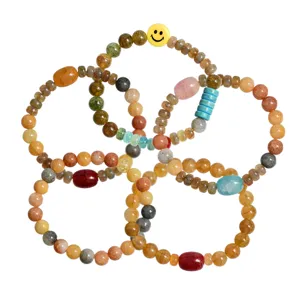 Buntes geplatztes Stein Kristall Perlen Armband Set für Paare, Vintage Hauptbild neu.