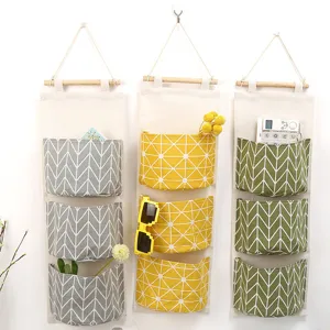 Borsa di Stoccaggio Sospesa Impermeabile in Cotone Lino Tasche Multipli Organizzatore da Parete Porta Borsa in Tessuto