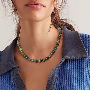 Retro indischer Achat Perlenkette fuer Damen, elegante handgefertigte Choker Halskette.