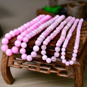 Natural pink gemstone round bead necklace detail, elegant choker jewelry for women wholesale.