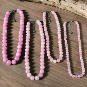 Natural purple stone beaded necklace set women jewelry round gemstone choker fashion gifts